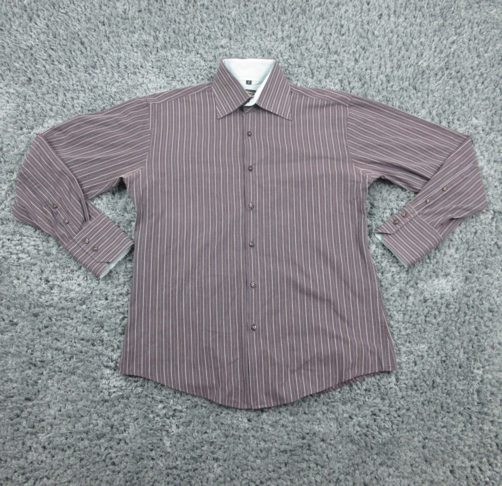 Ben Sherman Shirt Mens Medium Brown Blue White Striped Long Sleeve Button Up
